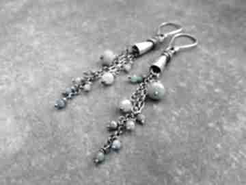 Rożki z błękitem lahovska srebro, srebrne, kolczyki z kamieniami, wiszące prezent dla kobiety