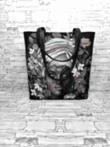 Torebka damska shopper na ramię zamykana gobelin - afryka e vamsti handmade, ekoskóra sakwa