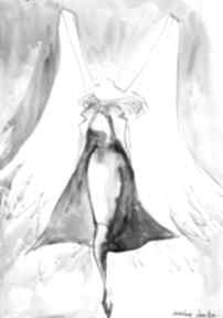 "anielica 3" obraz akwarelą i piórkiem artystki adriany laube art anioł, kobieta