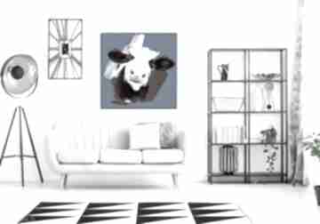 Obraz drukowany na płótnie łaciata tle 80x80cm ludesign gallery grafika krowa, zwierzęta krow