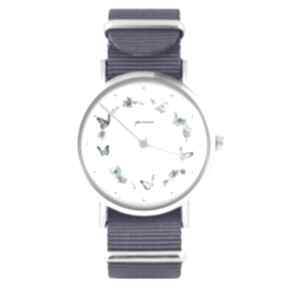 Zegarek - kolorowy wianek fioletowy, nylonowy zegarki yenoo, pasek, typ militarny, kwiaty