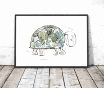 Plakatz żółwiem, żółw obrazek do dziecięcego, plakat pokoju chłopca, ilustracja grafika pokoik