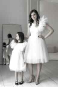 Kompelet lily, biały tessita komplet sukienek, eleganckie sukienki, dla mamy i córki, spódnica