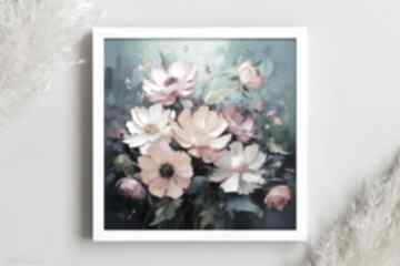Granatowy obraz z kwiatami - nowoczesny orbaz kwiaty wydruk artystyczny 50x50 cm annsayuri art