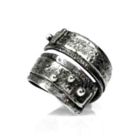 Wave srebrny pierścionek regulowany miechunka, metaloplastyka srebro, industrialny, surowy