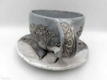 Mini komplet "błękitno kwiatowo" 3 ceramika eva art rękodzieło, filiżanka z gliny, do kawy