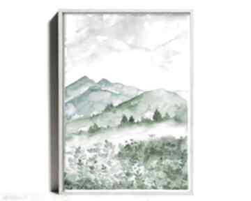 Oryginalna A4 widok na małgorzata domańska góry, sztuka, akwarele, kwiat, dom