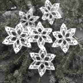 Upominek! Zestaw srebrnych ażurowych gwiazdek 6szt dekoracje świąteczne crochetart gwiazdki