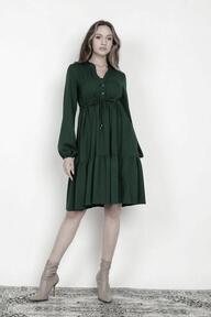 Rozkloszowana sukienka z troczkiem w pasie - suk203 zielony