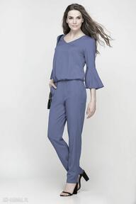 Kombinezon z falbanami, kb112 indygo spodnie lanti urban fashion romantyczny, niebieski