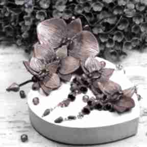 Orchidee - bordowy komplet biżuterii kameleon, kwiaty, kolczyki wisior, kwiatowy