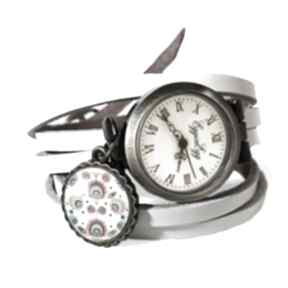 Zegarek bransoletka folk zegarki eggin egg damski, ludowe kwiaty, skórzany, z motywem ludowym