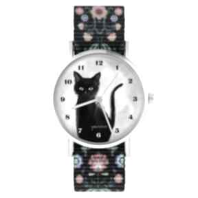 kot, cyfry folkowy czarny, nylonowy zegarki yenoo zegarek, pasek, ludowy, dla niej, prezent