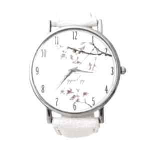 Kwiat wiśni skórzany zegarek dużą tarczą pastelowy orientalny