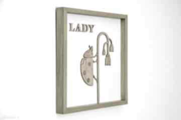 Drewniany obraz, plakat "lady" robi wood biedronka, kwadratowy minimalistyczne wnętrze