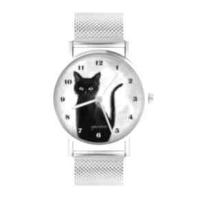 Zegarek, czarny kot, cyfry zegarki yenoo bransoletka, metalowy, unikatowy, prezent