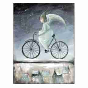 Anioł cyklista nocny, obraz ręcznie malowany aleksandrab obraz