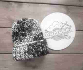 Kolorowa czapka happy beanie chmurki zimowa na drutach, ręcznie robione drutac, wool, gruba