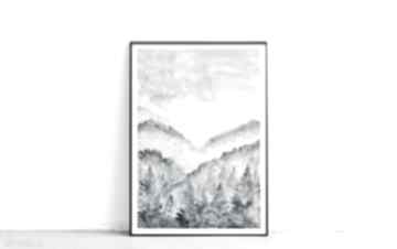 Oryginalna 30x40cm małgorzata domańska góry, plakat, akwarele, las, ptaki