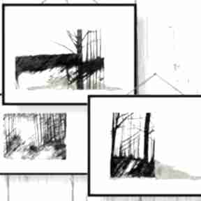 Tryptyk - ilustracje format A4 pejzaż. Las drzewa