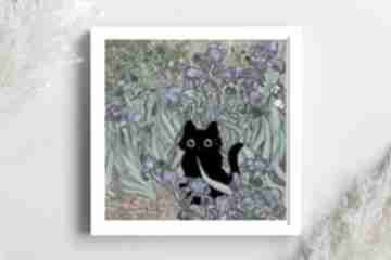 czarny w irysach van 40x40 - śmieszny z prezent dla miłośników kotó plakaty annsayuri art irysy