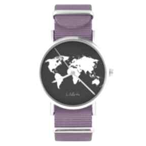 Zegarek - mapa świata amarant, nylonowy zegarki liliarts, pasek, typ militarny - świat