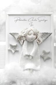 Pamiątka chrztu świętego anioł pokoik dziecka angel style w ramce, prezent na chrzest, biały