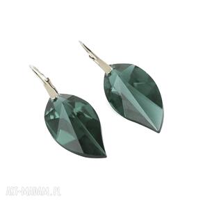 Earrings emerald swarovski leafs kolczyki wykonane całości srebra