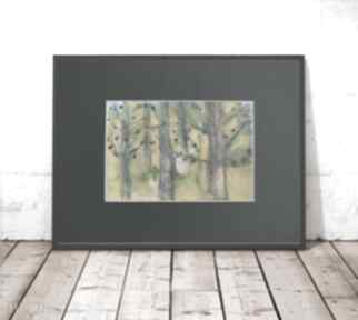 Ręcznie malowany obrazek, maj annasko akwarela, drzewa, pejzaż, obraz, krajobraz