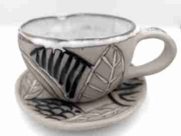 Komplet "liście w rudości" 2 ceramika eva art rękodzieło, filiżanka z gliny, do kawy, użytkowa