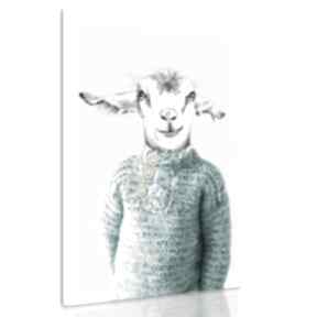 Nowoczesny obraz drukowany na płótnie - koziołek lucek w turkusowym swetrze 50x70 pokoik