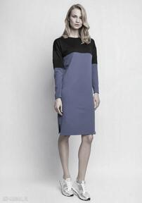Sukienka, suk107 niebieski lanti urban fashion kontrast, skóra, pikowania, pikowana