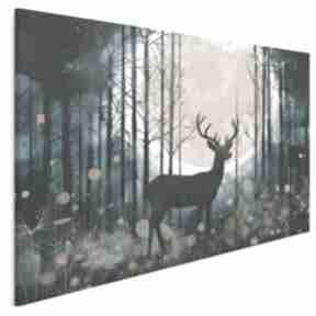 Obraz na płótnie - jeleń las noc księżyc 120x80 cm 106101 vaku dsgn, z jeleniem, skandynawski