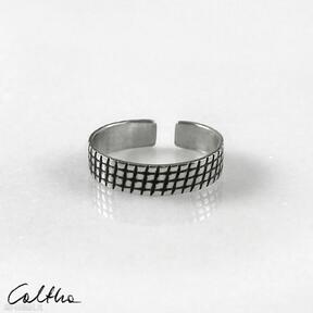 Kratka - 2201-18 caltha srebrny pierścionek, obrączka, regulowany minimalistyczna biżuteria
