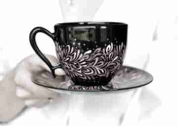 czarna różowe listeczki ceramiczna 220ml prezent dla ceramika ciepliki 200ml, na kawę, mamy