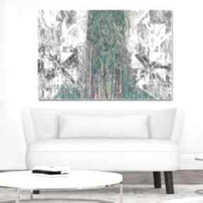 Nowoczesny obraz abstrakcja las 120x80 czarno biały z turkusem na ścianę do salonu, sypialni