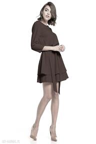 Elegancka sukienka z podwójną spódnicą, t320, brązowa tessita - ściągnięta