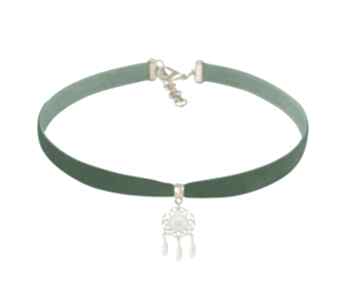 Boho choker green velvet łapacz snów aksamit delikatny naszyjnik