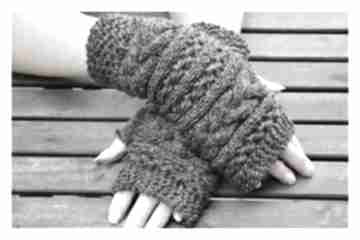 Ciemnoszare mitenki w warkocze rękawiczki bez palców rękawice wełna z akrylem na jesień i zimę