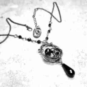 Czarny - kamień mocy wisiorek jan art onyks, naszyjnik z onyksem, wire wrappe, miedź, biżuteria