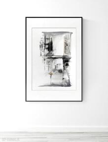 Obraz 30x40 cm, abstrakcja, deszczowa ulica mini mal art ręcznie malowany, do salonu