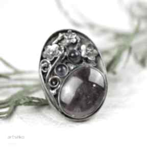 w kwiatach a597 artseko srebrny, rubinem, elegancki pierścionek, rubinowy rubin, prezent