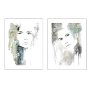 Kobiety, twarze, 2 plakatów autorskich 50x70 cm aleksandrab plakaty, komplet, akwarela