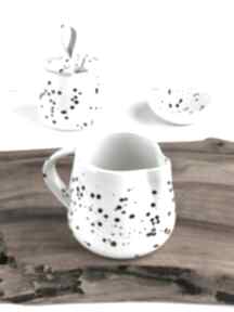 Mlecznik ceramiczny ręcznie robiony biały w kropki - dalmatyńczyk ceramika tyka, pojemnik