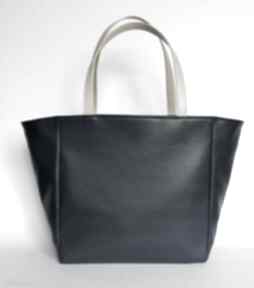 Shopper bag worek - granat i rączki jasny beż na ramię torebki niezwykle elegancka, nowoczesna
