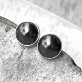 Srebrne sztyfty z czarnymi perłami d123 artseko, okrągłe kolczyki, czarne
