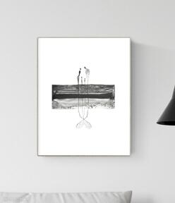 Grafika A4 malowana ręcznie, abstrakcja, styl skandynawski, czarno biała, 2822928