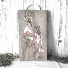 Pomysł na prezent: obraz na drewnie - jelenie dekoracje świąteczne mały koziołek, deska