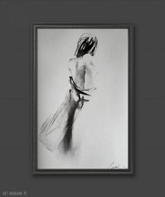 Szkic kobiety - 50x70 galeria alina louka plakat, obraz, duży czarno biała grafika