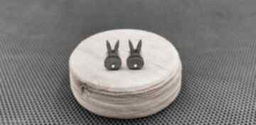 Kolczyki drewniane króliki szare ciemne siamil art królik, bunny, króliczek